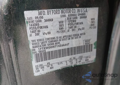 2001 Ford F-150 King Ranch Edition/Lariat/Xlt z USA, uszkodzony, nr VIN 1FTRW08W71KE66447